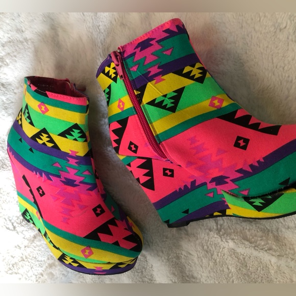 Fun & Funky Neon Wedge Booties - Picture 5 of 8